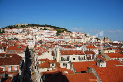 Lisbon cityscape with Sao Jorge Castle and Sé Cathedral