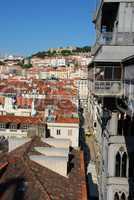 Lisbon cityscape with Castle and Santa Justa Elevator