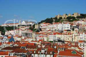 Lisbon cityscape with Sao Jorge Castle and Graça Church