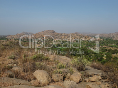 Rocks and fields, Hampi, India.