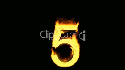 burning numbers 5,flames on black background.