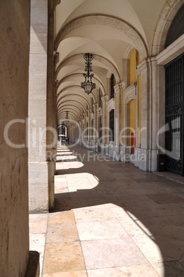 Commerce square arcades in Lisbon