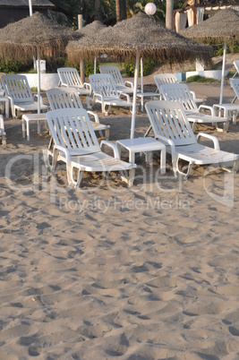 Beach chairs and umbrellas