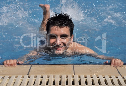 Man in water gymnastics