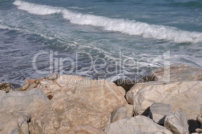 Ocean waves from stone pier