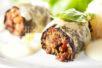closeup of stuffed cabbage rolls on a plate