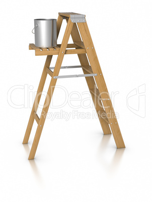 Step ladder and paint bucket