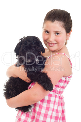 Girl holding dog