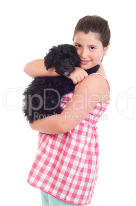 Girl holding dog