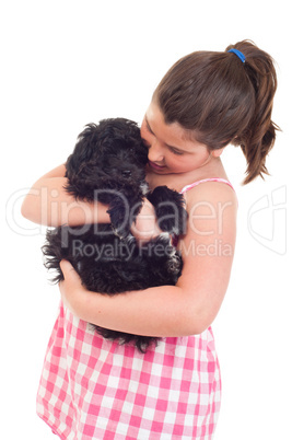 Girl playing with dog