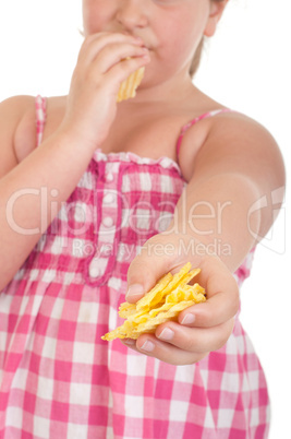 Girl offering chips