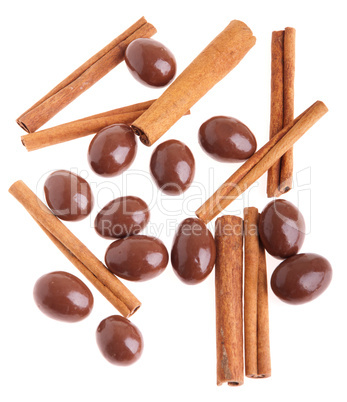 Chocolate almonds and cinnamon sticks