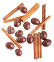 Chocolate almonds and cinnamon sticks
