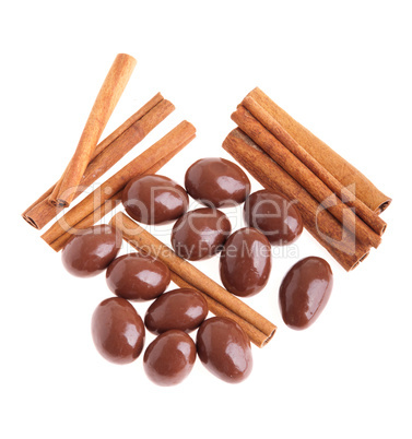 Chocolate almonds and cinnamon sticks