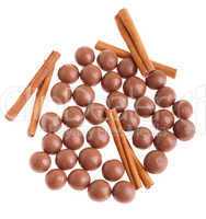 Chocolate balls and cinnamon sticks
