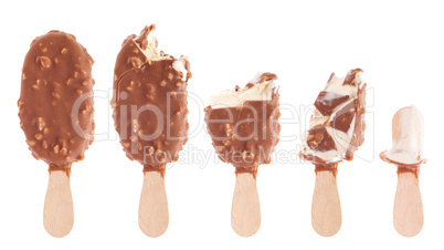 Chocolate ice cream being eaten up