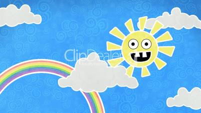 sun rainbow and clouds in sky loop animation
