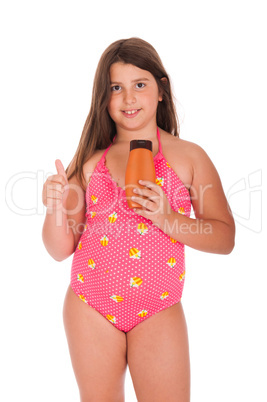 Girl in swimsuit showing thumb up