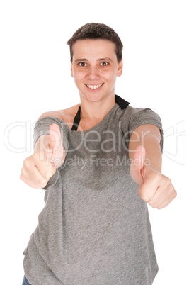 Woman showing thumbs up