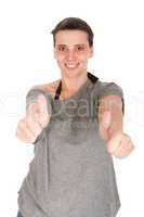 Woman showing thumbs up