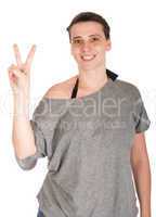 Woman showing victory sign