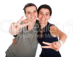 Sisters showing victory sign