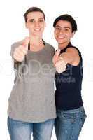 Sisters showing thumbs up