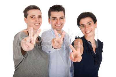 Brother and sisters showing victory sign