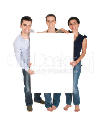 Brother and sisters holding banner