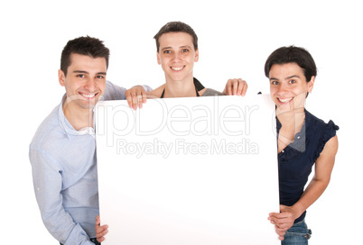 Brother and sisters holding banner