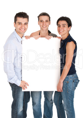Brother and sisters holding banner