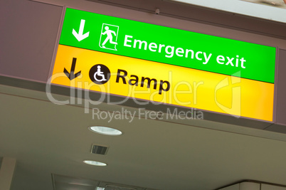Emergency exit and ramp access sign