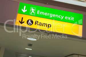Emergency exit and ramp access sign