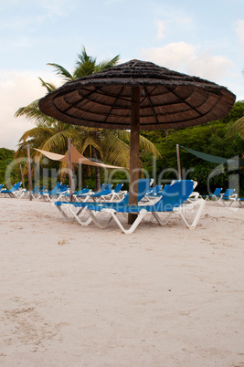 Beach chairs and umbrella