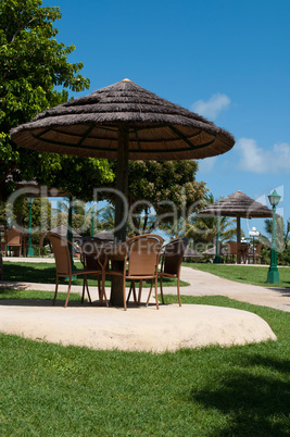 Umbrella and chairs