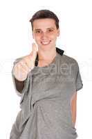 Woman showing thumb up