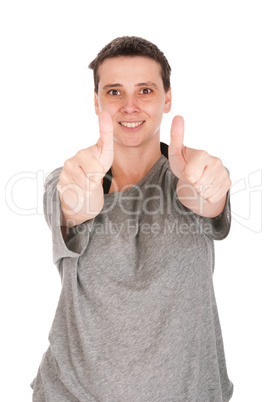 Woman showing thumbs up