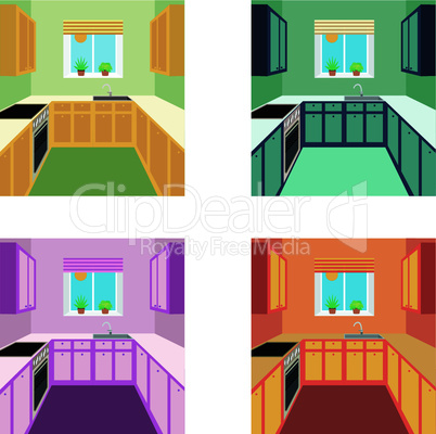 Kitchen interior in four color variants. Kitchen furniture
