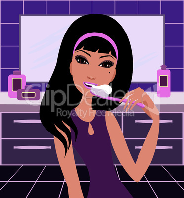 Young woman brushes teeth