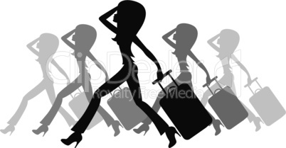 Silhouette of women with a suitcase