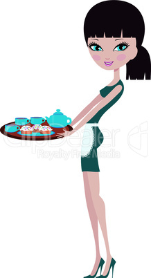 Young attractive waitress with a tray
