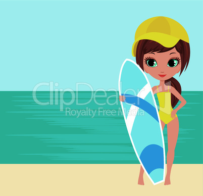 Pretty girl with a surfboard