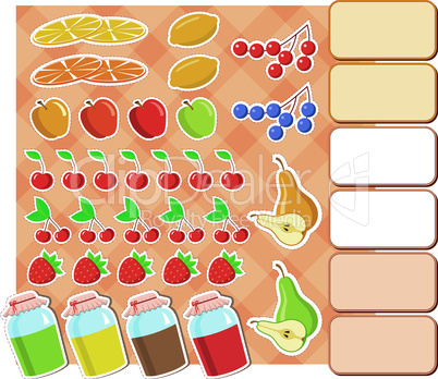 Scrapbook elements with fruits and jam.