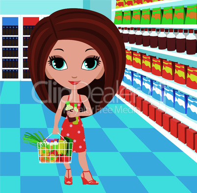 Woman cartoon in a supermarket