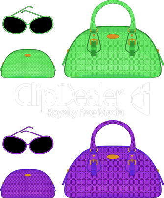 Female bags, beauticians and sun glasses