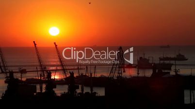 sunrise in the harbor of Odessa, Ukraine (Time Lapse)