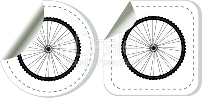bike wheel with tire and spokes vector sticker set