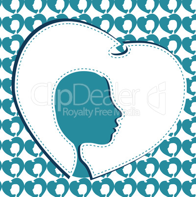 silhouette of head with hearts. valentines background
