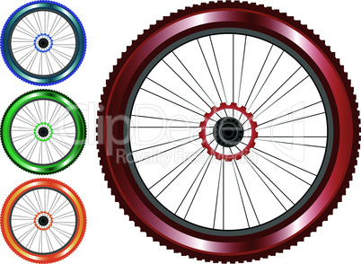 set of colored bike wheel with tire and spokes