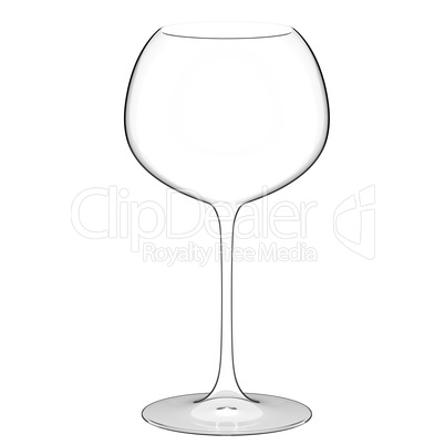 single empty wine glass on white background